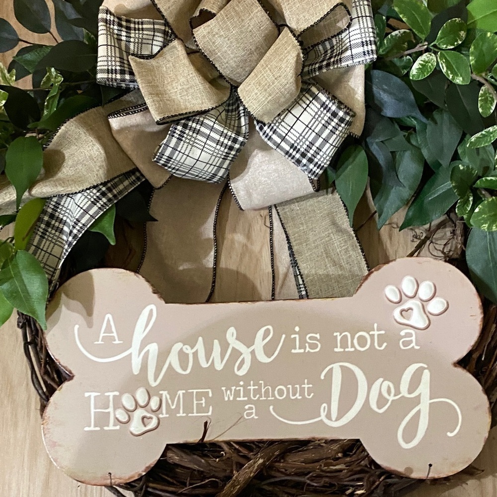 Dog Lover's Wreath with Plaid Bow - Picture 2 of 2